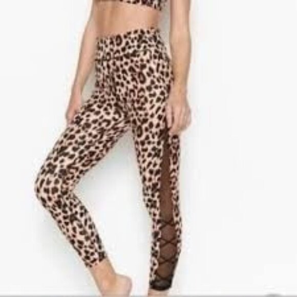 Victoria's Secret Incredible Essential Legging Leopard Print Lace Up Detail Sz L - Picture 1 of 8